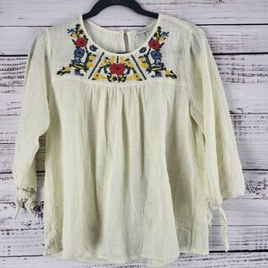 Jodifl Long Sleeve Top M Womens Embroidered Pullover Key Hole Back Cottage Core